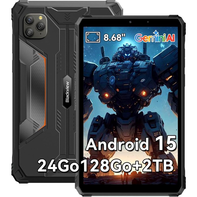 Tablette Blackview Active 5 2025 Nouveau IA Modèles 8.68" 90 Hz, Android 15, 24 Go + 128 Go/SD 2 To, 6600 mAh, Dual SIM - Noir