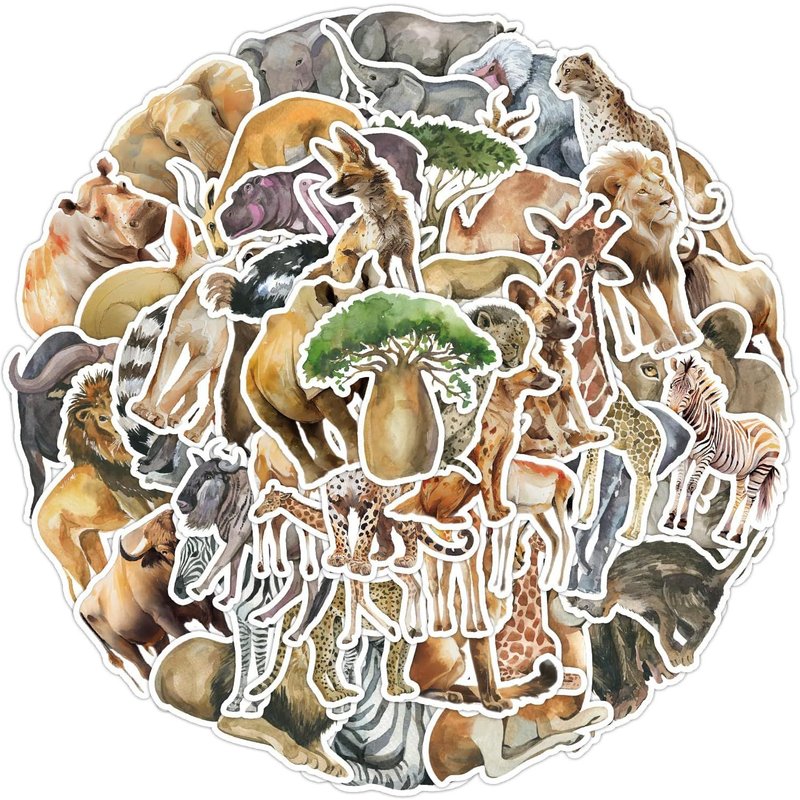 Lot de 50 Autocollants Animaux pour Ordinateur Portable,Téléphone,Bouteille d'Eau,Skateboard,Valise,Guitare,Pad-Esthétiques en Vinyle,Imperméables