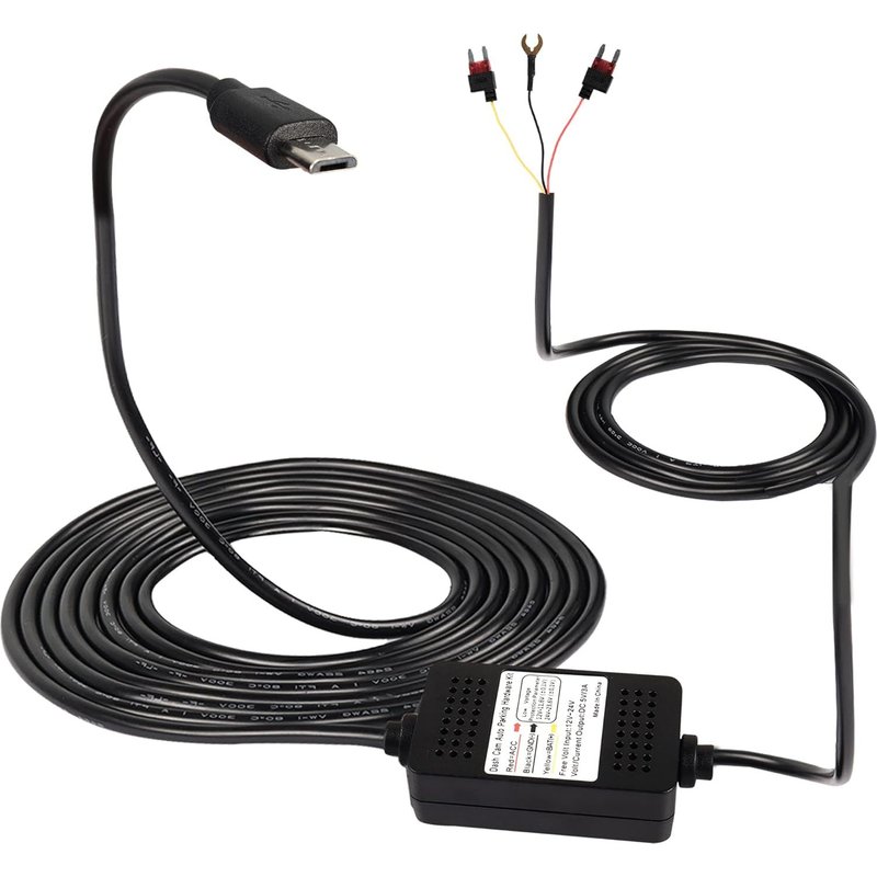 dashcam ACC Hardwired Kit, Micro USB Hardwired dashcam Kit câble abaisseur, 12V - 24V à DC 5V 3A Chargeur de Voiture câble d'alimentation pour caméra de Voiture GPS - 3,5 m