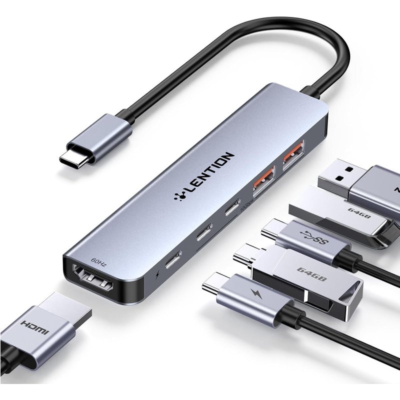 Hub USB C avec HDMI 4K@60Hz, Transfert de Données 10Gbps avec 2 USB C et 2 USB 3.2 Gen2, PD 100W, pour Windows PC, Mac, iPhone 16/15, etc (CE37 Gris)