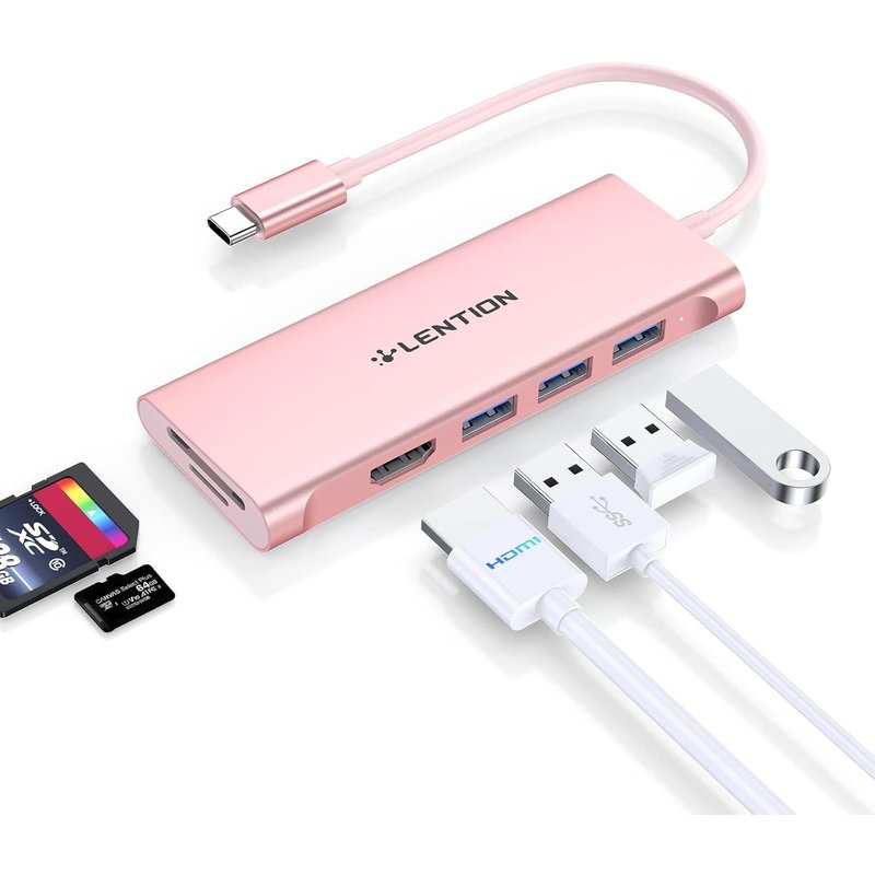 Hub USB C avec HDMI 4K, 3 x USB 3.0, Lecteur de Carte SD/TF, Adaptateur USB C Multiport Compatible Nouveau MacBook Air/Pro 2024-2016, iPad, iPhone 16/15 Plus Pro Max, etc (C34, Or Rose)