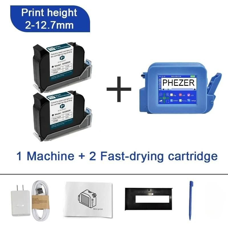 Phezer Pc13Plus 12.7Mm Mini Imprimante Portable Qr Barre Code De Lot Date Numéro Logo D'Expiration Imprimante À Jet D'Encre Portable Étiquette
