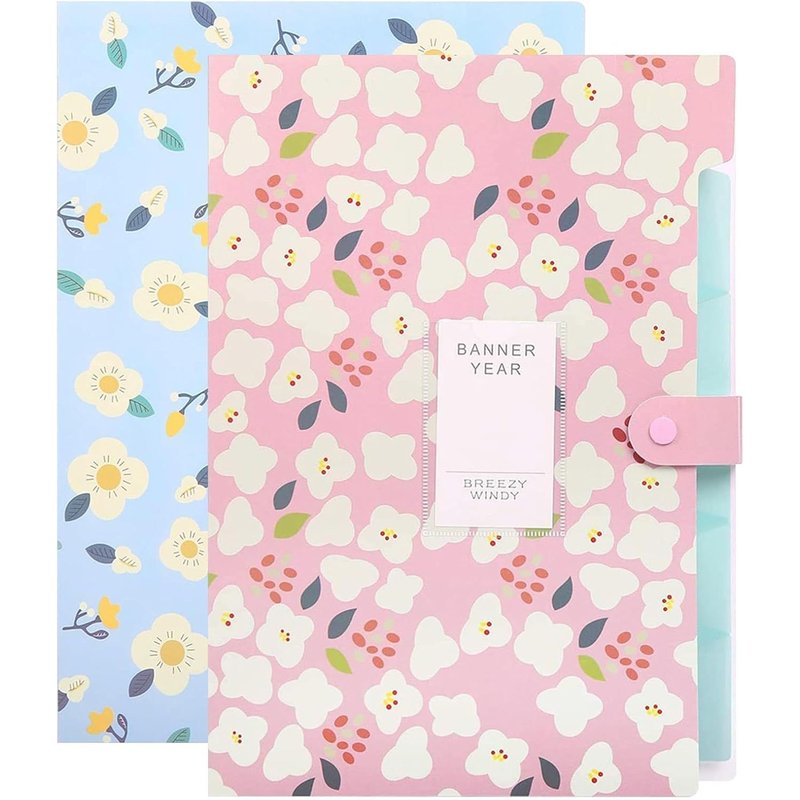 Loc-2 Pièces Trieur A4,Range Document Bureau,Trieur Document Avec 5 Compartiments,Extensible Pochettes Pour Documents,Organiseur Documents Dossiers De Fichiers Accordéon Organiseur(Rose,Bleu)