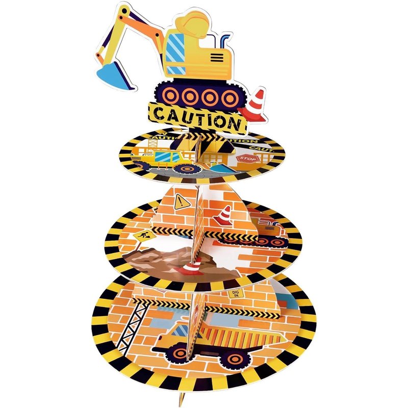 Construction Cupcake Stand-DĂ©corations De FĂȘte De Camion Pour Garçons Support Ă Cupcakes En Carton Ă 3 Niveaux Tour Des Desserts Fournitures De FĂȘte D'anniversaire Baby Shower