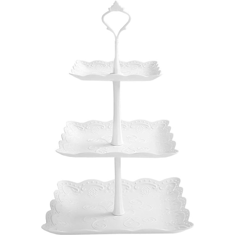 Présentoir À Gâteaux 3 Niveaux,Blanc Présentoir À Gâteau Carré Plastique,Support À Gâteau,Présentoir À Cupcake Dessert,Plateaux Etages Stand À Gâteaux Pour Gâteau De Mariage Anniversaire