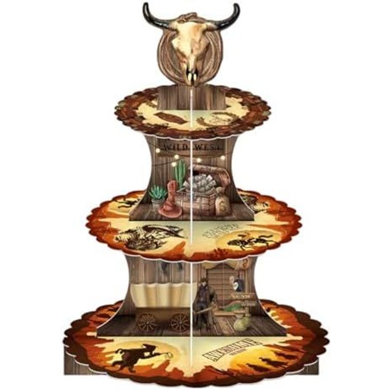 Support À Cupcakes Cowboy Western,Tour À Dessert À 3 Étages Cowboy Elements,Décorations D'anniversaire Pour Garçons,Décoration De Gâteaux Sur Le Thème Ouest Sauvage