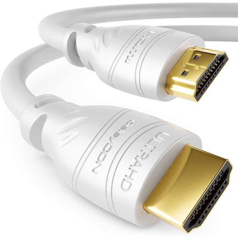 12,5m Câble HDMI 2.0a/b-Haute Vitesse avec Ethernet-UHD 2160p 4K@60Hz 4:2:0 HDCP 2.2 ARC CEC Ethernet 18Gbps 3D Full HD 1080p Dolby-Blanc