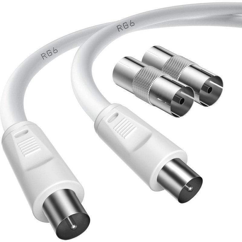 Cable TV Antenne Câble d'antenne TV coaxial mâle vers mâle de 1m avec 2 adaptateurs femelle vers femelle pour TNT,tv numérique et Sky Box