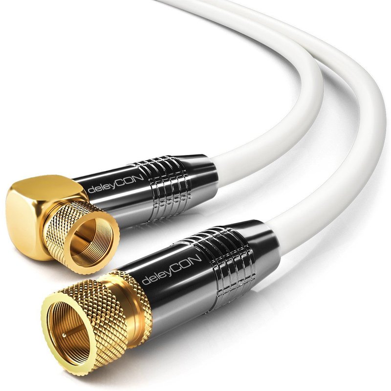 1m SAT Câble D'Antenne Câble Satellite Câble Coaxial-HDTV Full HD-Connecteur F Coudé à 90° Sur Connecteur F Droit-Blanc