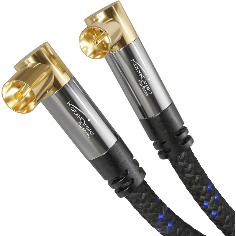 Câble Antenne TV,4K,coudé à 90°-1,5m-tressé cable coaxial avec fiche métallique incassable pour la télévision numérique et analogique (2x Coudé à 90° Connecteur)