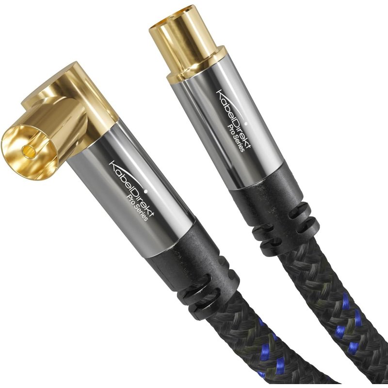 Câble Antenne HDTV-0,5m-(75 ohms,connecteur F coaxial coudé (90°) tressé & connecteur coaxial droitm,pour TV,HDTV,radio,DVB-T2,DVB-C,DVB-S,coudé)