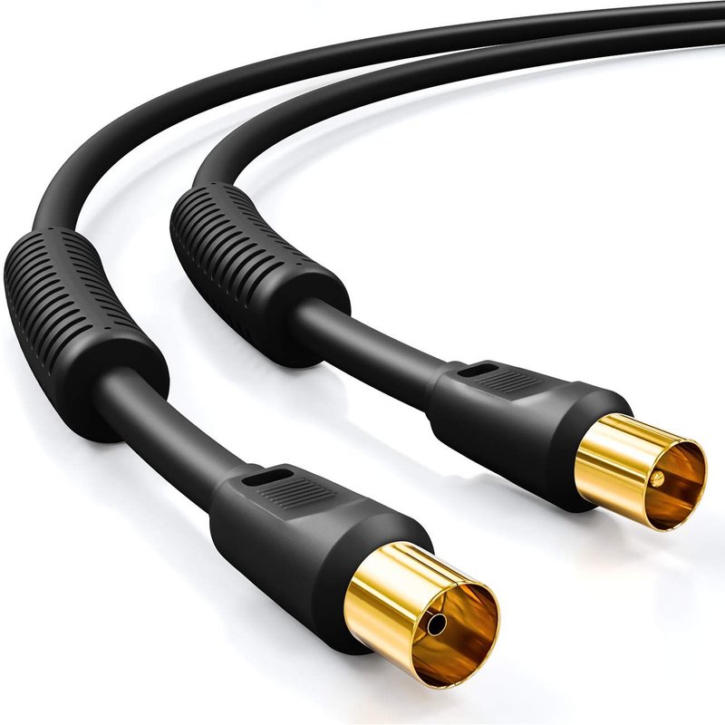 5m Câble TV Coaxial Antenne HDTV Quad Bouclier 2x Filtres avec Noyau en Ferrite DVB-T DVB-T2 Radio DAB-Noir