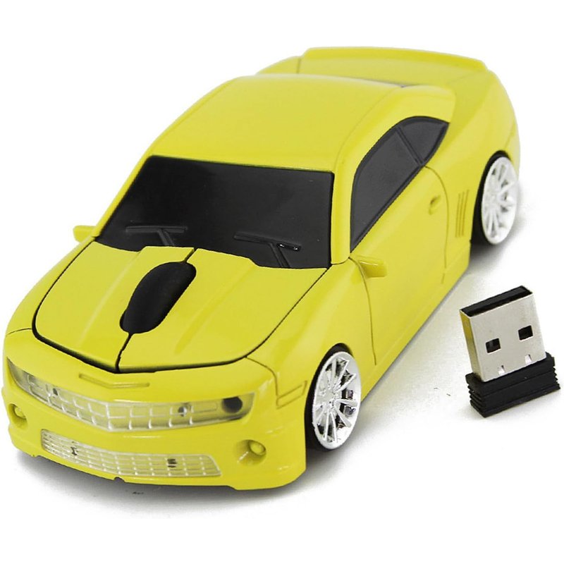 Souris D'ordinateur sans Fil, Souris sans Fil 2,4 G en Forme de Voiture de Sport, Capteur de Haute Précision, Souris à économie D'énergie (Yellow)