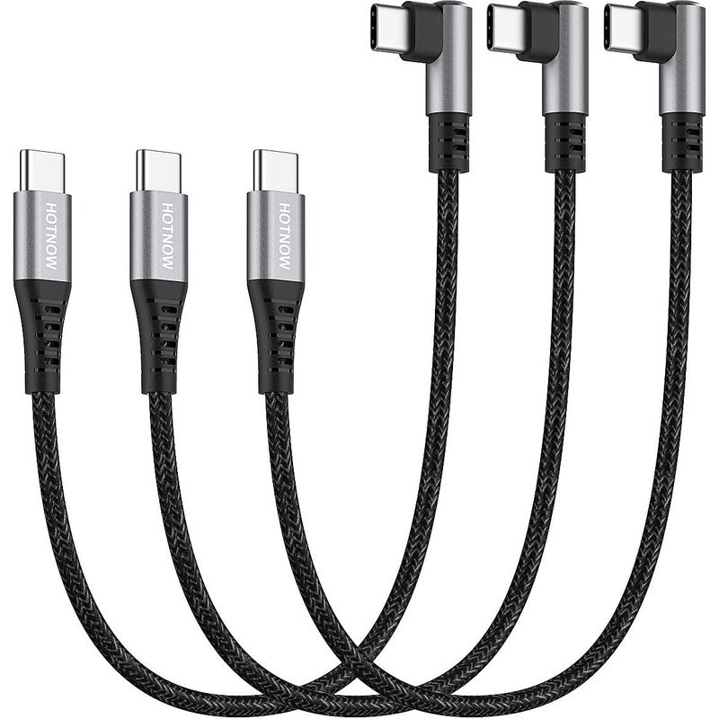 Short USB C to USB-C Cable 30cm 3 Pack Right Angle 0.3m 65w USB 2.0 Fast Charging Cable for Type C Devices