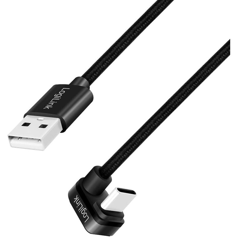 LogiLink USB 2.0 Type-C Male (180° Angle) to USB A Male (Straight) Black 2m