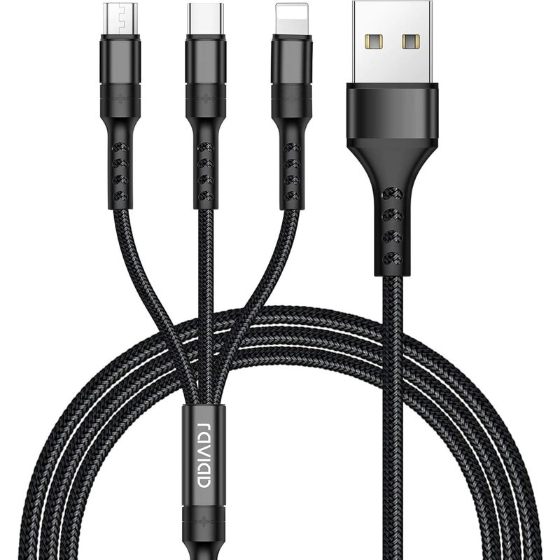 Multi USB Cable, 3 in 1 Multi USB Charger Braided Nylon Cable with Micro USB Type C Connectors for Samsung Galaxy S23/S22/S21, Huawei P30/P20, Honor, OnePlus, Wiko, Kindle 1.2M (Black)