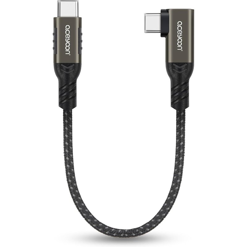 240W USB C to USB C Cable Short 20cm, 48V/5A PD QC 4.0 Type C Cable Angled Fast Charge with E-Mark Chip 90 Degree Compatible with iPhone 16 Plus Pro Max 15, Galaxy S24 Plus Ultra S23 S22