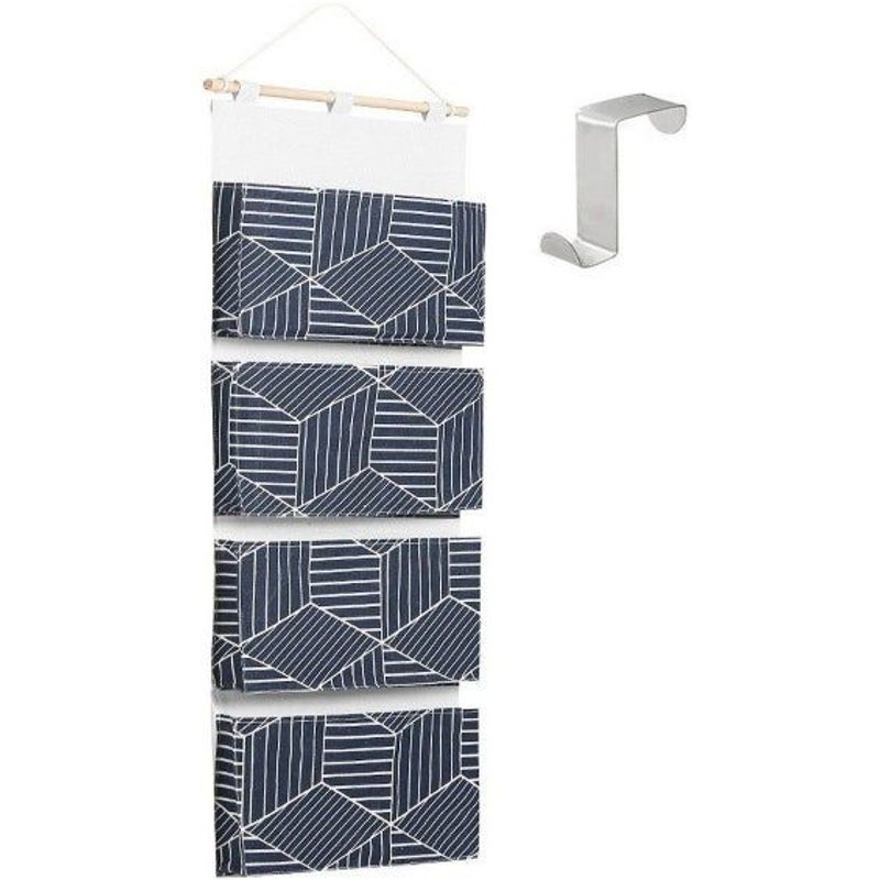Sac De Rangement Imperméable À 4 Poches Pour Porte - Coton Et Lin Bleu Foncé