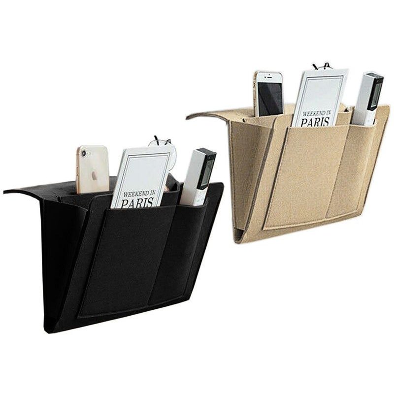 Lot De 2 Pochettes De Rangement Pour Chevet - Organiseur Latéral Pour Vos Essentiels, Noir Et Beige