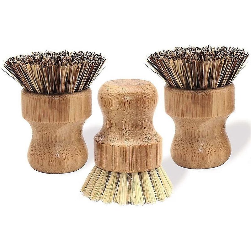 Brosses à vaisselle, 3 pièces en bambou, brosse à récurer naturelle, brosses de nettoyage à poils pour casseroles et vaisselle