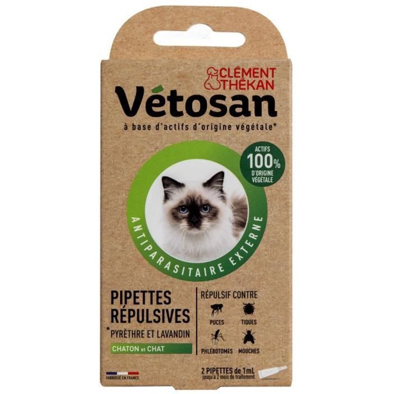 Vétosan-Clément Thékan Pipettes Répulsives Chaton/Chat Étui De 2 Pipettes 1 Ml