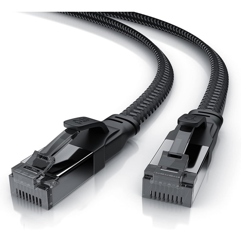 1m Câble réseau plat Cat 8.1 40Gbits,Câble Ethernet Cat 8 plat 1 m LANGigabit Haut débit 40Gbps 1 mètre,Câble de Patch 2Ghzs U FTP PIMF,Compatible Cat6 Cat 7 modem routeur switch PC Box,Noir