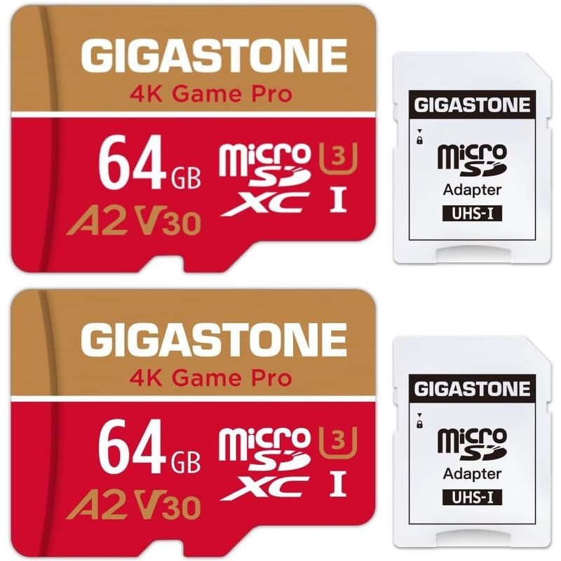 Carte Mémoire 64 Go Lot de 2 Cartes,4K Game Pro,Compatible avec GoPro Switch,Vitesse 95 Mo/s. A2 U3 V30 Carte Micro SDXC avec Adaptateur SD.
