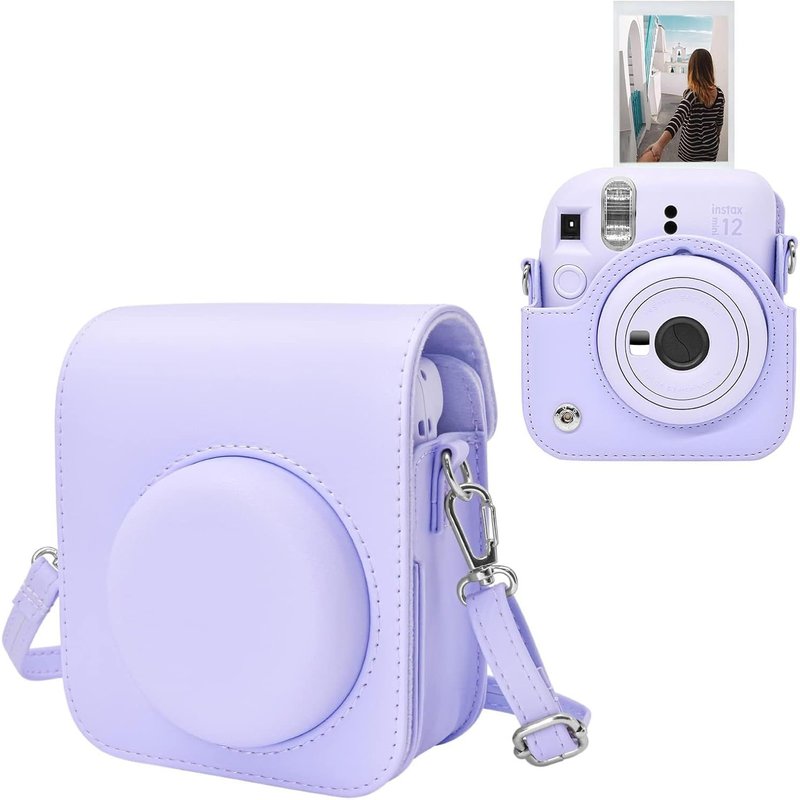 Fuji Mini 12 Housse de Protection pour Fuji Instax Mini 12 Instantanée Appareil Photo-en Cuir PU Sac avec Bandoulière Réglable-Violet