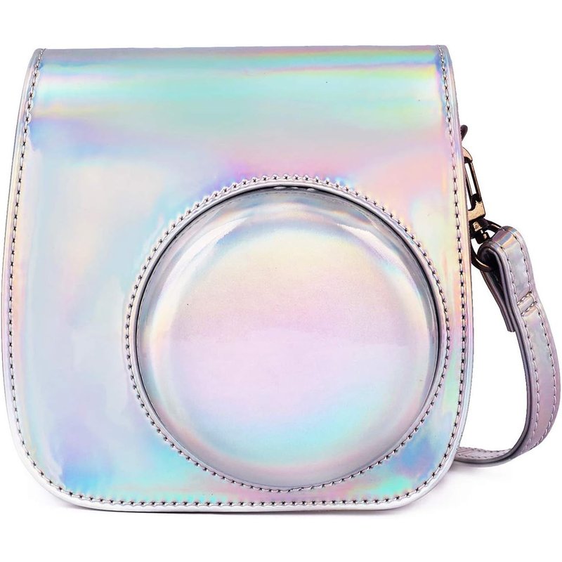 Caméra Housse Compatible avec Appareil Photo Instantanés Instax Mini 12 11,Pochette Caméra Sacoche Rangement Protection Cuir PU Lisse avec Bandoulière et Poche Intégrée (Argent Magique)