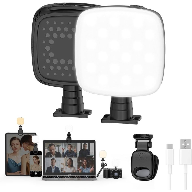 Mini Lampes Photo,Portable Lumière Caméra avec Clip Rechargeable CRI 90+ 9 Lumière Modes Réglable 360° Rotatif Cold Shoe Mount LED Lampe Telephone pour Vidéo Appareil Photo Ordinateur