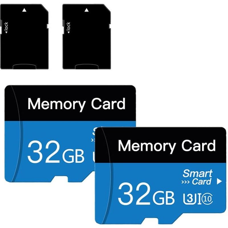 Lot de 2 Cartes Micro SD 32 Go (avec Adaptateur),Carte Mémoire Cat 10 TF,Mini Carte Mémoire pour Appareil Photo/Smartphone/Tablette/Drone (Bleu 32Go * 2)