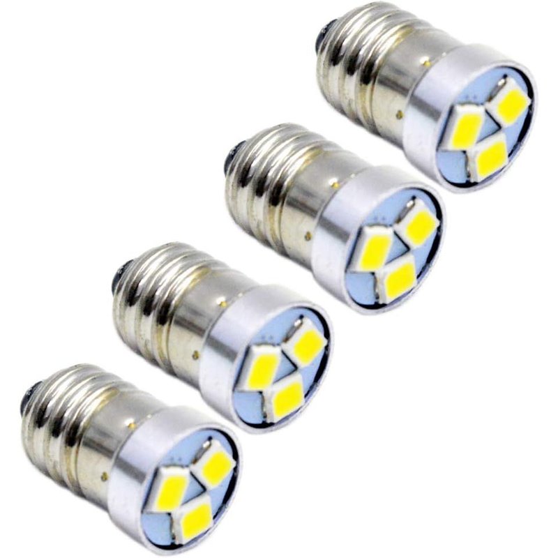 4pcs 6V E10 LED Ampoule 3030 3SMD Ampoule de rechange LED blanche Mise à niveau pour lampe de poche Lampe torche,Terre négative