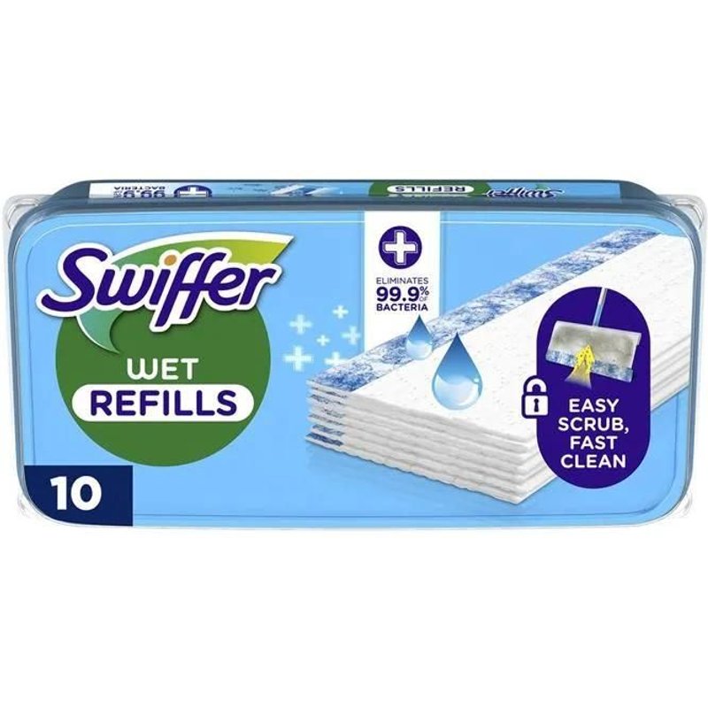 Lingettes humides sol - Swiffer - WET Plus Antibactérien - Microfibre jetable - Lot de 10 pièces