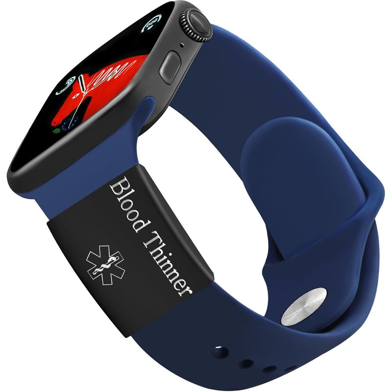 Neutre En Acier Inoxydable Noir Gravé Anticoagulant Medical Id Tag Pour Apple Watch Y4313