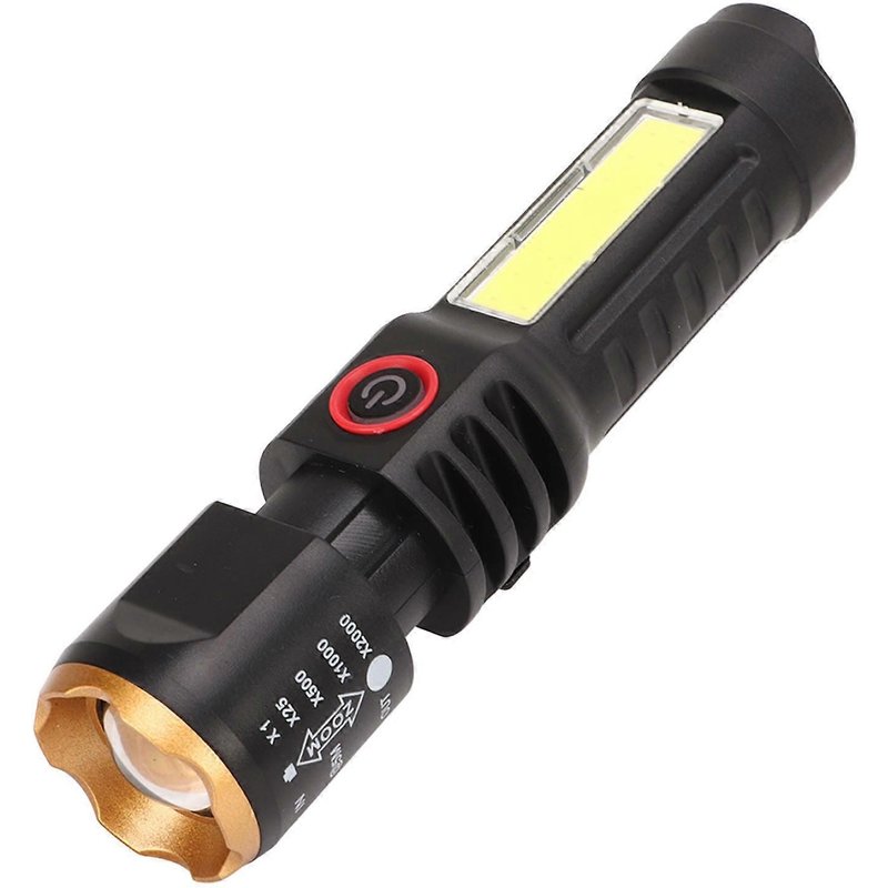 Lampe de poche rétractable d'extérieur 2025, puissante, longue portée, rechargeable par USB, idéale pour le camping, la randonnée, avec anneau noir et doré