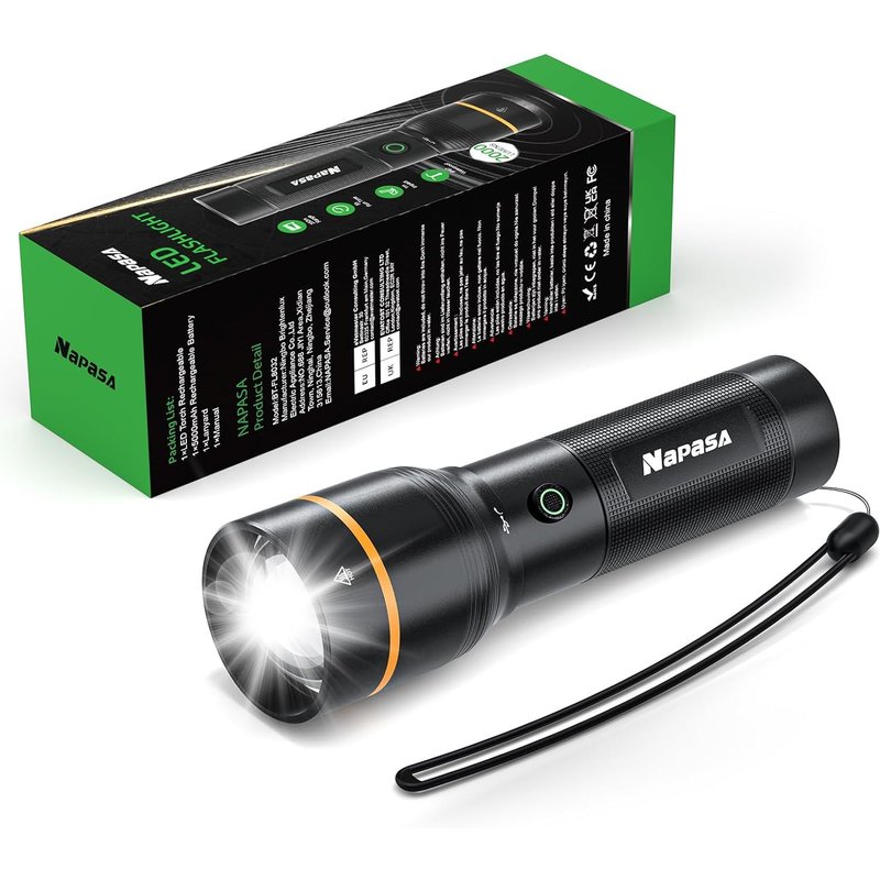 Lampe torche LED rechargeable, super lumineuse 2000 lumens, puissante lampe de poche étanche, fonction stroboscopique, lampe de randonnée, promenade du chien, camping