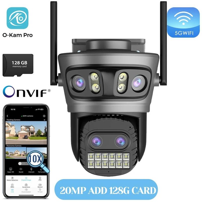 Caméra Wifi d'extérieur 20MP Caméra HD 10K à trois objectifs Caméra IP PTZ 5G Objectif zoom numérique 10X Caméra de suivi humain AI Auto Detect Caméra de sécurité Caméra de sécurité pour la maison