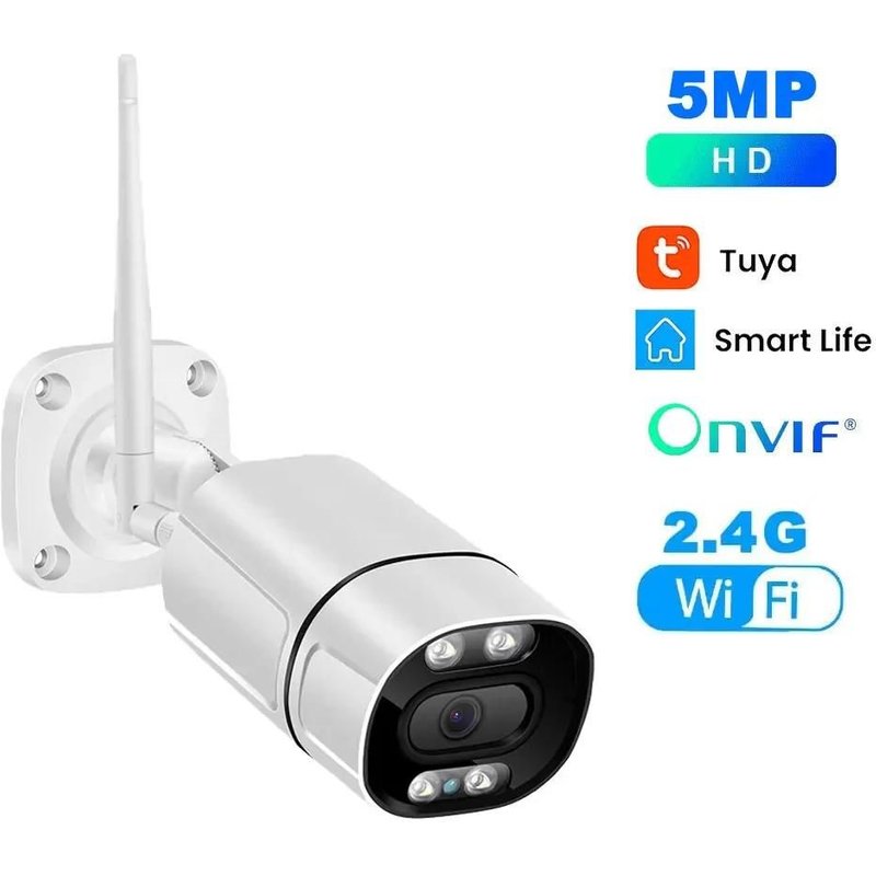 Caméra de surveillance bullet extérieure IP WiFi HD 5MP, dispositif de sécurité sans fil, avec IA et poignées humaines, vision nocturne infrarouge et audio