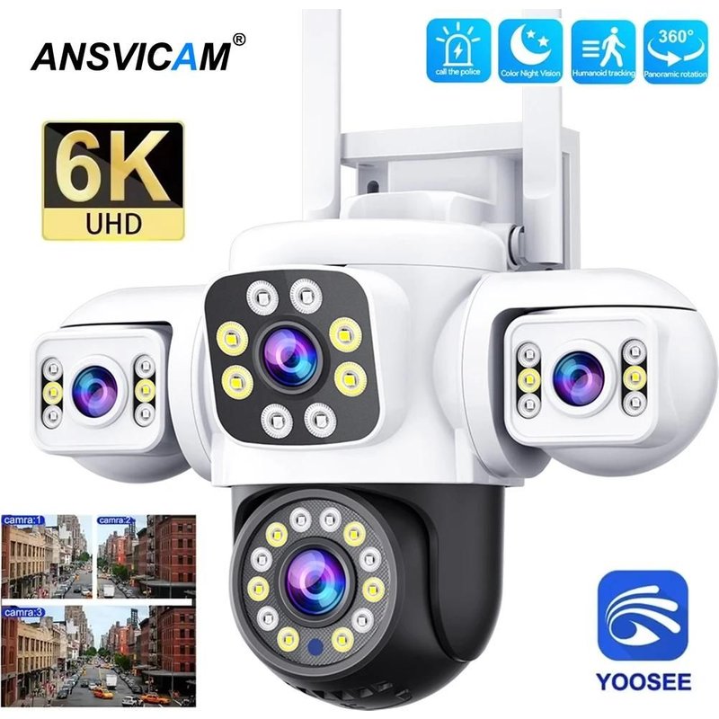 6K 12MP Triple écran Triple objectif extérieur WiFi PTZ 360 ° Caméra de surveillance CCTV IP66 Yoosee pour une sécurité complète