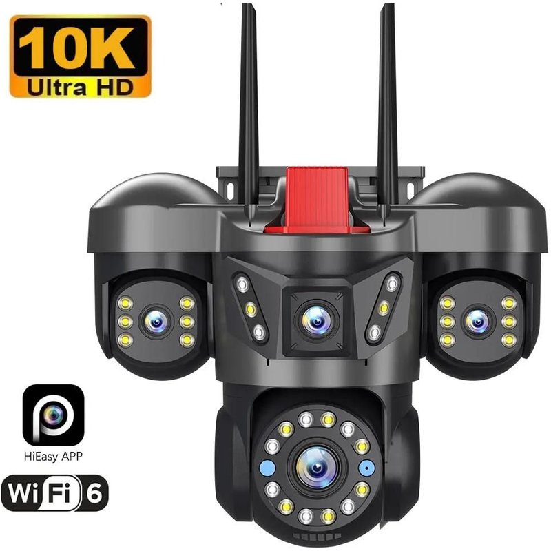 Caméra IP WiFi extérieure 10K 20MP UHD quatre objectifs quatre écrans 360 ° Caméra de sécurité PTZ à zoom 16X, suivi automatique, vidéosurveillance sans fil