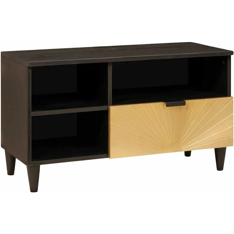 Vidaxl Meuble Tv Noir Et Or 80 X 33 X 46 Cm Bois De Manguier Massif