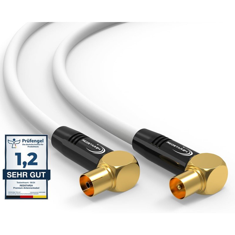 Câble d'antenne 5m Blanc-90° coudé CoaxialMâle à Femelle-Câble Coaxial HDTV Premium pour Télévision par CâbleCâble TV : Compatible avec TV,Radio,DVB-T/T2,DVB-C,DAB