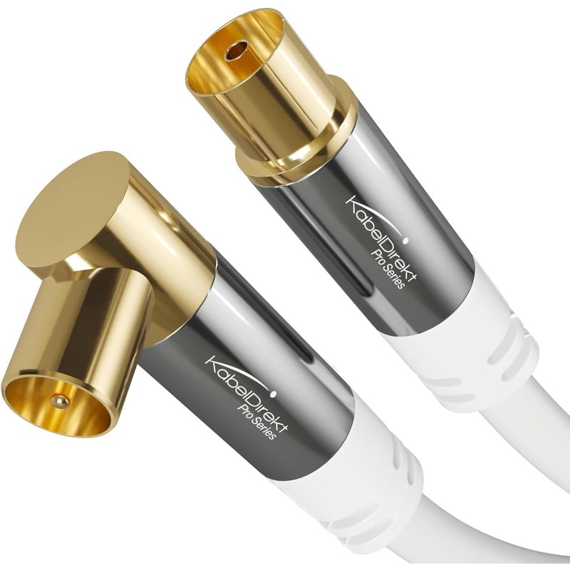 Câble Antenne TV 4K,Coaxial 90° coudé/droit-12,5m-Câble TV numérique/analogique-Disponible en 0,5-20m (Prise droite/Fiche coudée,pour DVB-C/DVB-T/DVB-S,blanc)