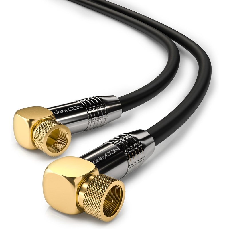 2m Câble D'Antenne SAT HDTV Câble Satellite Câble Coaxial 2x Coudé-Connecteur F (90° degré) vers Connecteur F (90° degré)-Connecteur Métallique-Noir