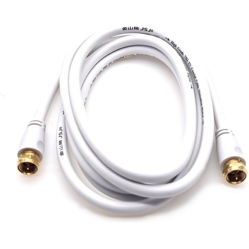 1.8 m Câble coaxial d'antenne TV SAT RF blanc,connecteurs coaxiaux plaqués or mâle vers mâle type F pour HDTV,radio DVB-S DVB-S2,décodeur