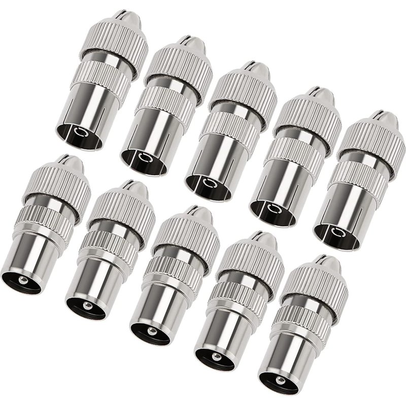 10 Pièces Connecteur Coaxiaux En Métal Pour Antenne Tv, Connecteur D'Antenne Tv 5 Mâle Et 5 Femelle, Adaptateur D'Antenne Tv Coaxial Pour Câble Rf, Plaqué-Nickel