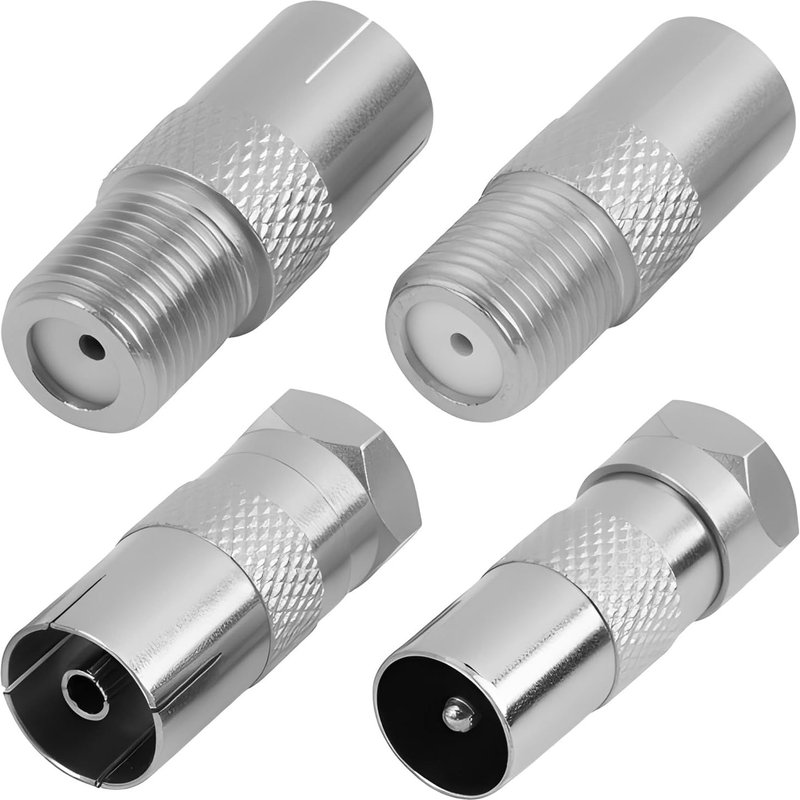 Adaptateur d'Antenne TV F Mâle vers Femelle,Connecteur Coaxial RF Compatible avec Câble Satellite,Répartiteur Antenne TV TNT,Prise Murale,Raccord Coaxial,Kit 4 Pièces,Argent