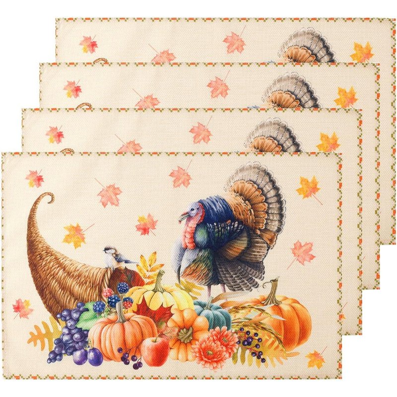 Loc-4pcs Sets De Table De Thanksgiving,45x30cm Sets De Table D'automne Citrouille Sets De Table De Dinde Pour Thanksgiving RĂ©colte FĂȘte Restaurant Salle Ă Manger DĂ©coration