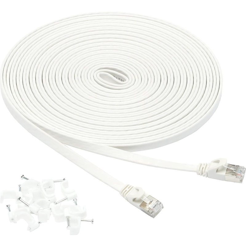 CAT7 RJ45 Flat Gigabit Ethernet Internet Network Cable 30 Feet White