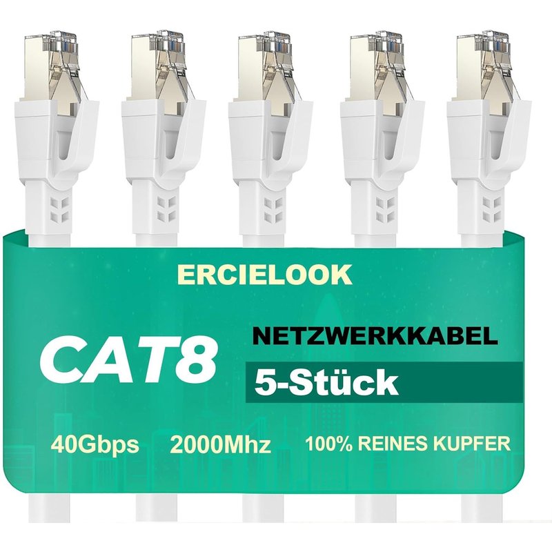 Cat 8 Ethernet Cable 0.5m 5pcs - Network Cable 40Gbps 2000MHz Flat STP RJ45 LAN Cable Compatible with Router Modem Switch